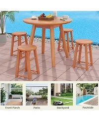 Sugift Set of 2 Outdoor Eucalyptus Wood Bar Stools with Round Seat
