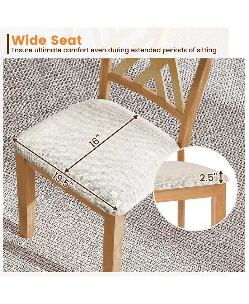 Sugift Linen Fabric Upholstered Wooden Dining Chair Set of 2 with Rubber Wood Frame for Dining Room
