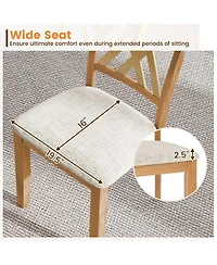 Sugift Linen Fabric Upholstered Wooden Dining Chair Set of 2 with Rubber Wood Frame for Dining Room
