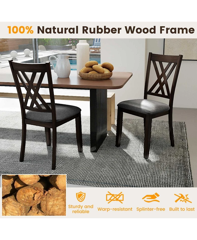 Sugift Linen Fabric Upholstered Wooden Dining Chair Set of 2 with Rubber Wood Frame for Dining Room