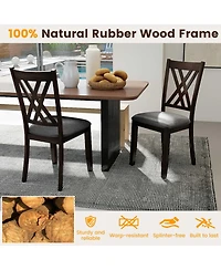 Sugift Linen Fabric Upholstered Wooden Dining Chair Set of 2 with Rubber Wood Frame for Dining Room