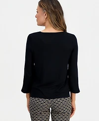 Jm Collection Petite 3/4-Length Tulip Sleeve Scoop Neck Top, Macy's Exclusive