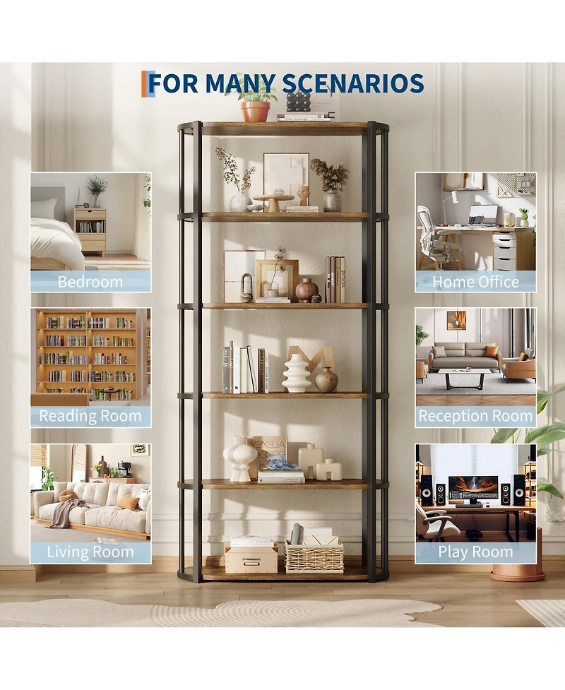 homfan 5-Tier Open Vertical Bookshelf, Waterproof Scratch-Resistant Metal Frame Storage Shelf with Anti-Tip Kit for Home Office Use