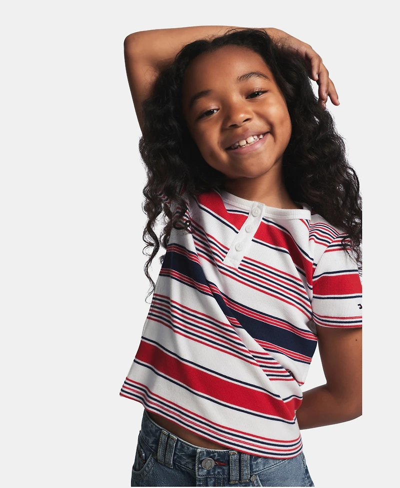 Tommy Hilfiger Girls' 7-16 Striped Ribbed Short-Sleeve Top