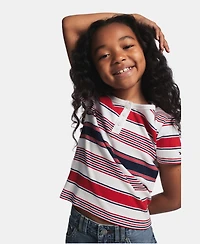 Tommy Hilfiger Girls' 7-16 Striped Ribbed Short-Sleeve Top