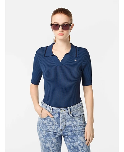 Scotch & Soda Women's Rib Polo Neck Short Sleeve Pullover