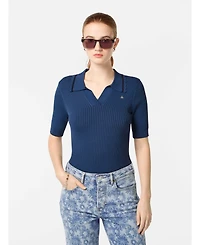 Scotch & Soda Women's Rib Polo Neck Short Sleeve Pullover