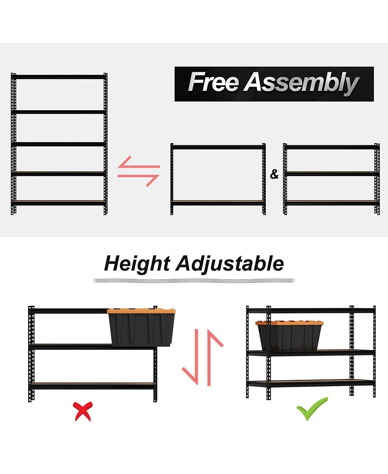 homfan Heavy Duty 5-Tier Garage Storage Rack – Adjustable Metal Utility Shelving Unit – 3850 lbs Total Load – for Basement, Kitchen, Pantry, Laundry