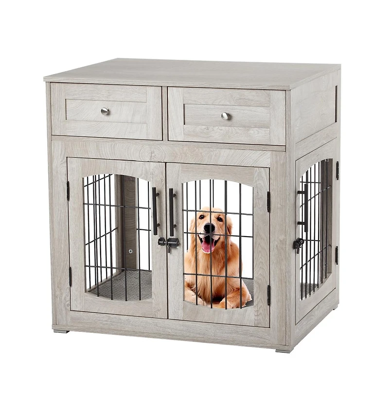 homfan 41.3L x 23.6W x 40.6H in Large Dog Cage Engineered Wood Iron Frame, Pet Kennel House with Locking Door for Indoor Living Room