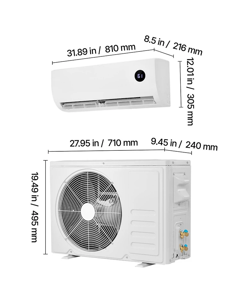 Sugift 9000 Btu 230V Ductless Mini Split Ac with Heat Pump, 19 SEER2 for 450 Sq Ft Coverage