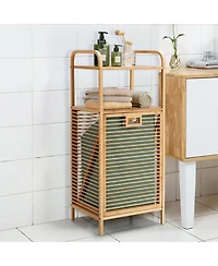 sumyeg Tilt-Out Bamboo Laundry Hamper with 2-Tier Shelf and Removable Liner