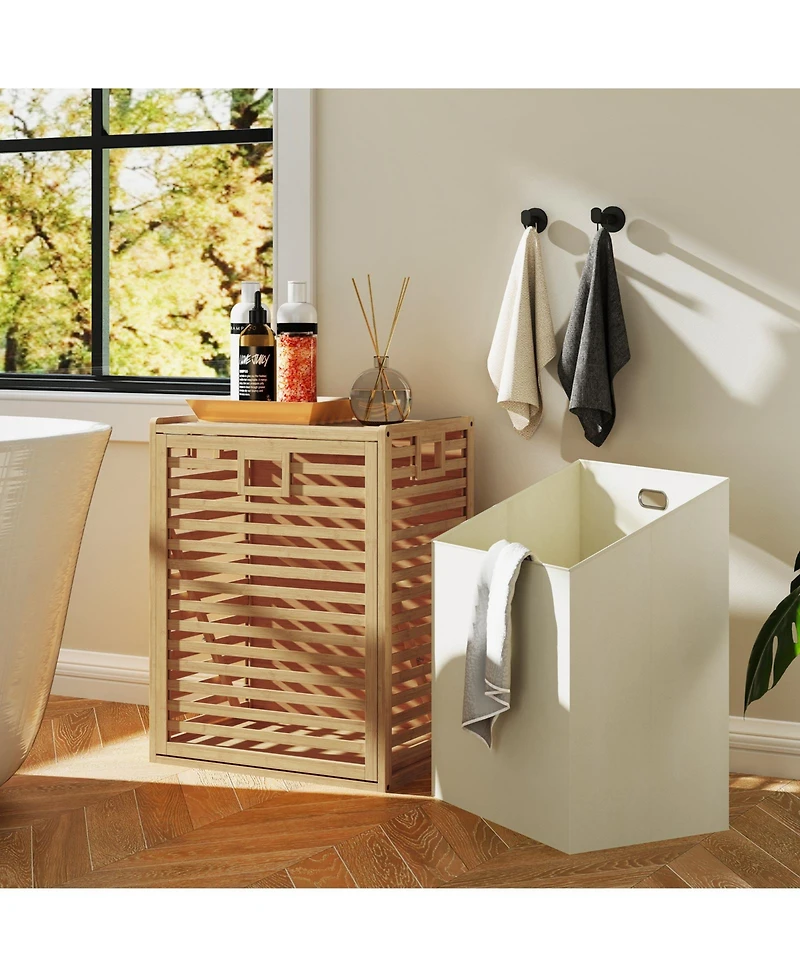 sumyeg 18 Gallon Bamboo Tilt-Out Laundry Hamper with Removable Fabric Bin
