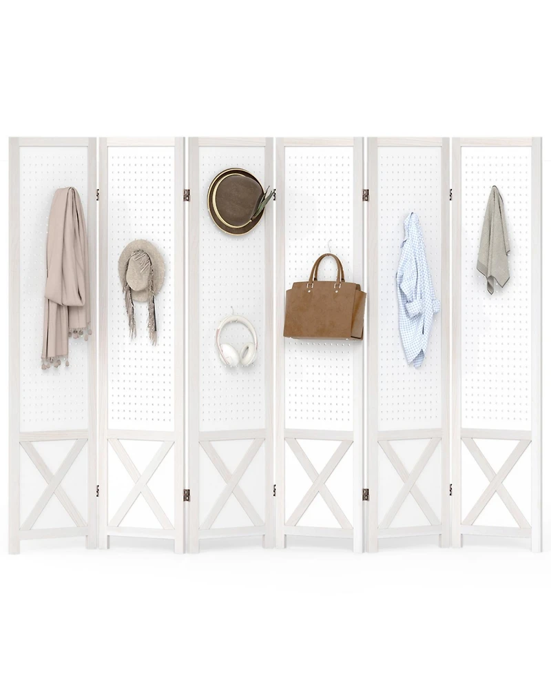 sumyeg 6-Panel Pegboard Room Divider 67-Inch Tall Foldable Privacy Screen