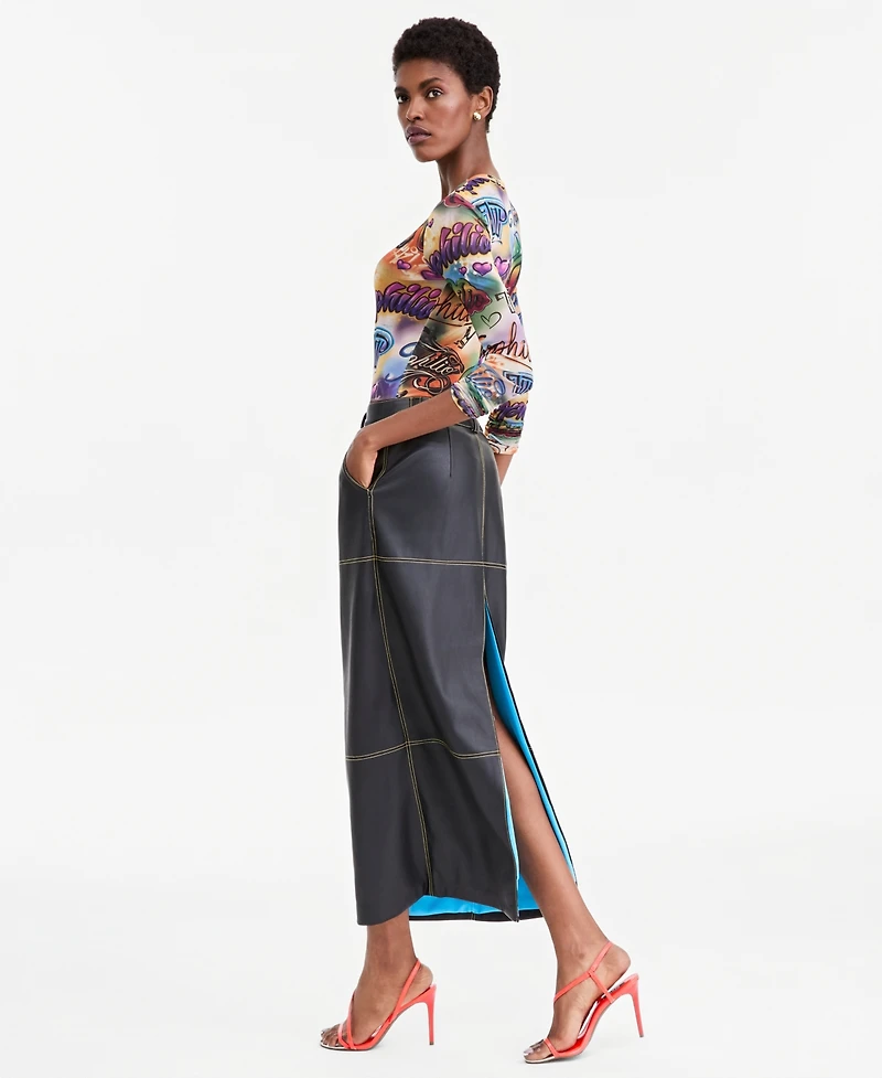 Theophilio X Macy's Women's High-Waisted High-Slit Maxi Faux Leather Skirt, Exclusive