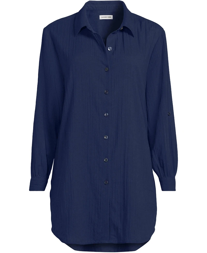 Lands' End Women's New Button-Up Shirt Cover-Up Dress