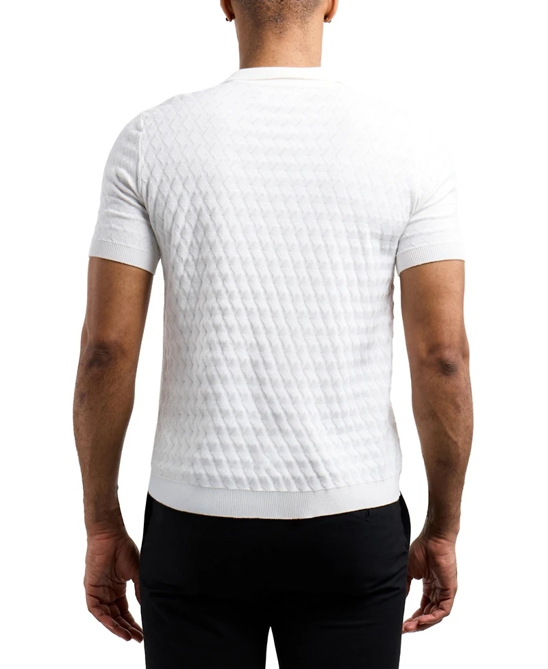 Xray Men's Quarter Zip Allover Argyle Knit Sweater Polo