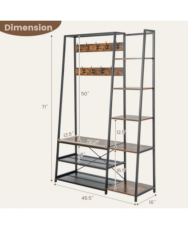 Gouun 5-in-1 Entryway Hall Tree with Storage Bench and 9 Hooks