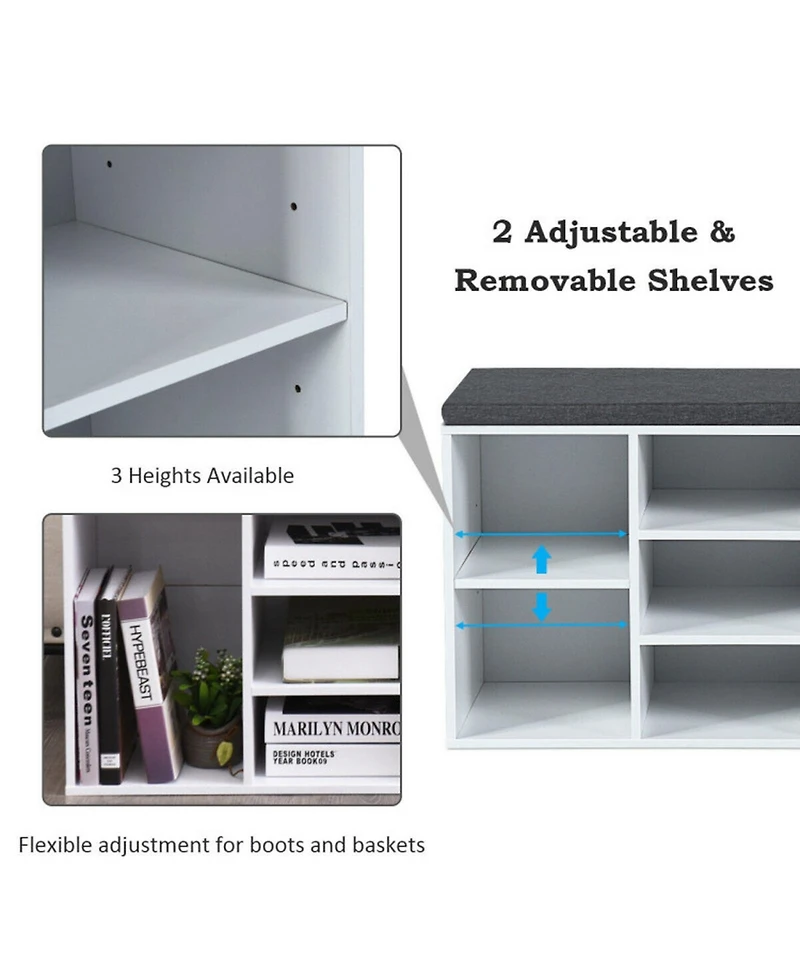 Gouun 10-Cube Shoe Storage Bench with Removable Cushion