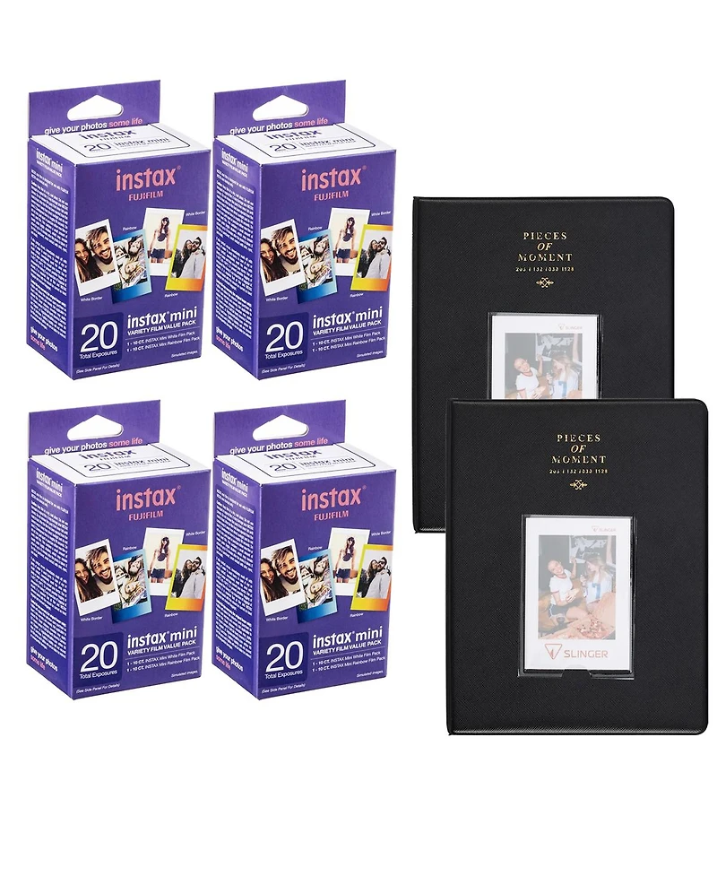 Fujifilm Instax Mini Instant Film Variety Value Pack, 20 Exposures, 4-Pack, Bundle with 2x Photo Album