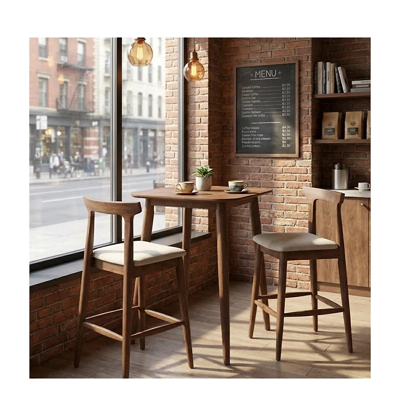 Gouun 3-Piece Counter-Height Bar Table Set with 2 Cushioned Stools