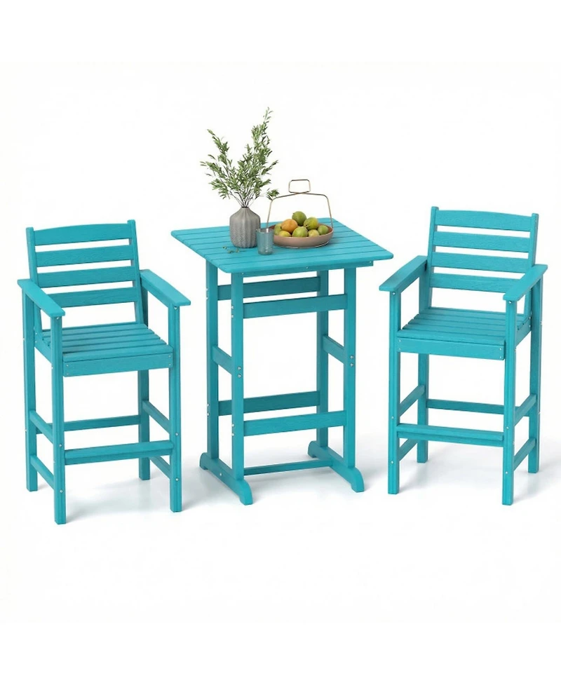 Gouun 3-Piece Outdoor Bar Set with Square High-Top Table and 2 Bar Chairs
