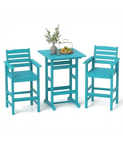 Gouun 3-Piece Outdoor Bar Set with Square High-Top Table and 2 Bar Chairs