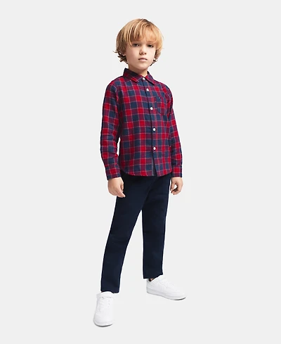 Tommy Hilfiger Toddler Boys' 2T-5T Long-Sleeve Plaid Shirt and Pants, 2-Piece Set