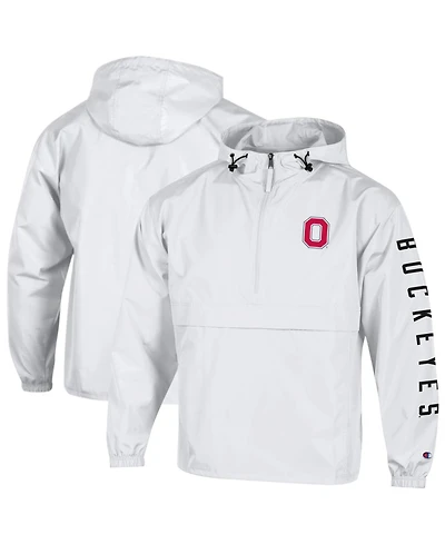Champion Men's White Ohio State Buckeyes Cloud Packable Half-Zip Hooded Jacket