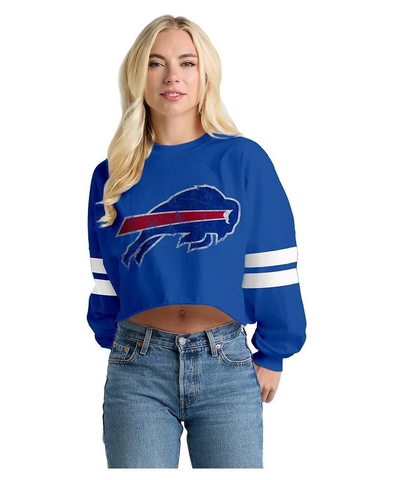 Spirit Jersey Women's Royal Buffalo Bills Oversized Cropped Stripe Long Sleeve T-Shirt
