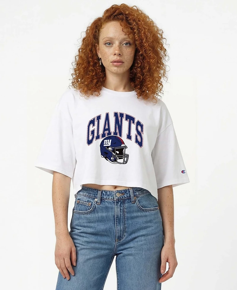 Champion Women's White New York Giants Boyfriend Cropped T-Shirt