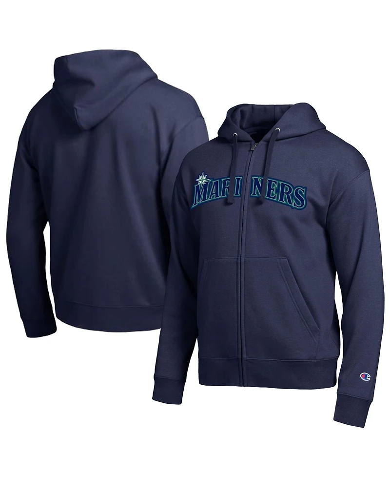 Champion Men's Seattle Mariners Navy All-Star Wordmark Full-Zip Hoodie