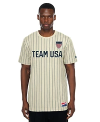 New Era Men's Cream Mesh Back Pinstripe T-Shirt