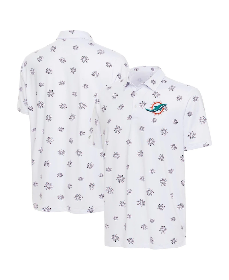 Antigua Men's White Miami Dolphins Fireworks Polo Shirt