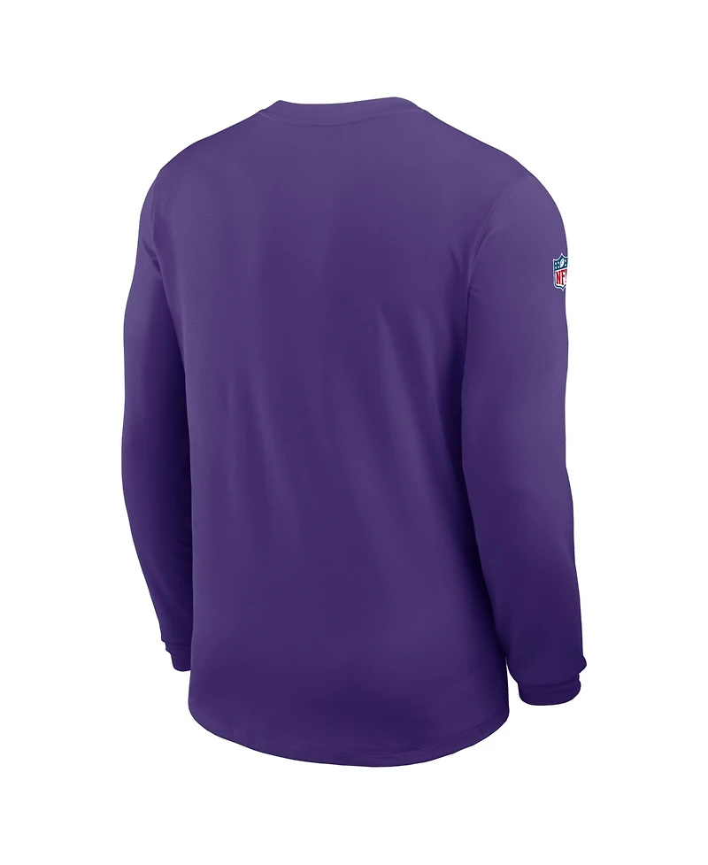 Nike Men's Purple Minnesota Vikings Sideline Coaches Uv Dri-fit Long Sleeve Shirt