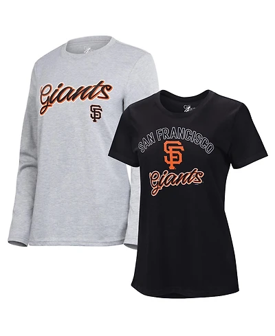 G-iii 4Her by Carl Banks Women's Black/Heather Gray San Francisco Giants Short-Sleeve and Long-Sleeve T-Shirt Combo Pack