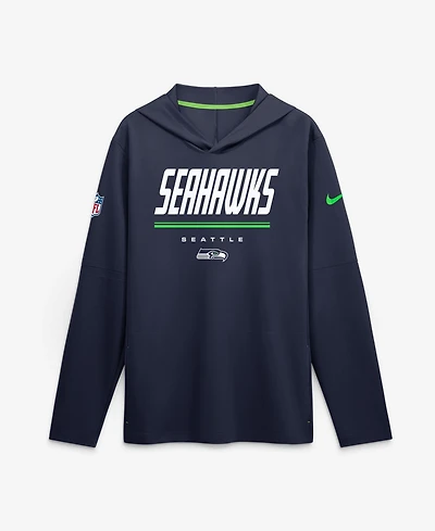 Nike Men's College Navy Seattle Seahawks Sideline Lightweight Long Sleeve Hooded Dri-fit T-Shirt