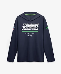Nike Men's College Navy Seattle Seahawks Sideline Lightweight Long Sleeve Hooded Dri-fit T-Shirt