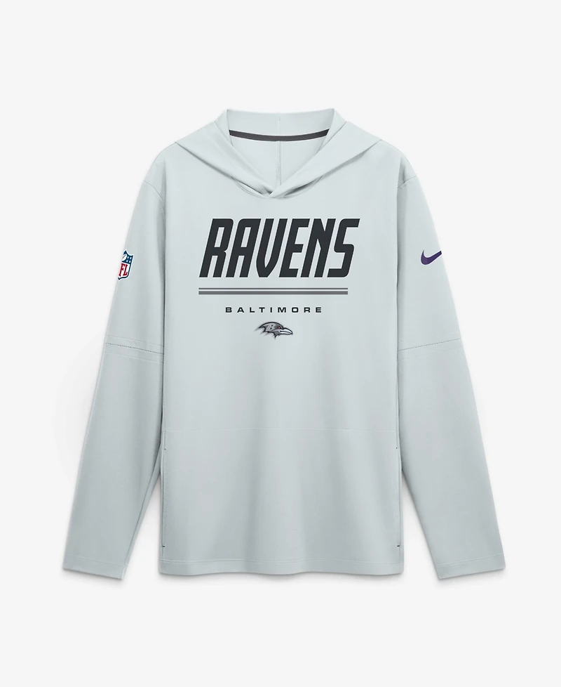 Nike Men's Platinum Baltimore Ravens Sideline Lightweight Long Sleeve Hooded Dri-fit T-Shirt