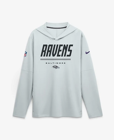 Nike Men's Platinum Baltimore Ravens Sideline Lightweight Long Sleeve Hooded Dri-fit T-Shirt