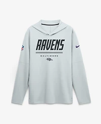 Nike Men's Platinum Baltimore Ravens Sideline Lightweight Long Sleeve Hooded Dri-fit T-Shirt