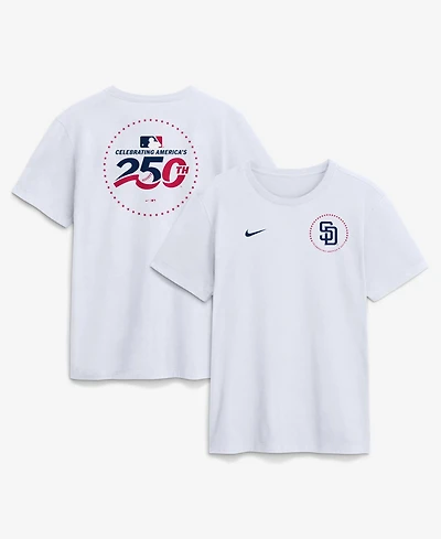 Nike Men's White San Diego Padres Celebrating America's 250th Logo T-Shirt
