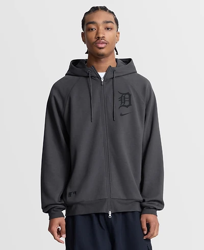 Nike Men's Anthracite Detroit Tigers Authentic Collection Player Raglan Dri-fit Full-Zip Hoodie