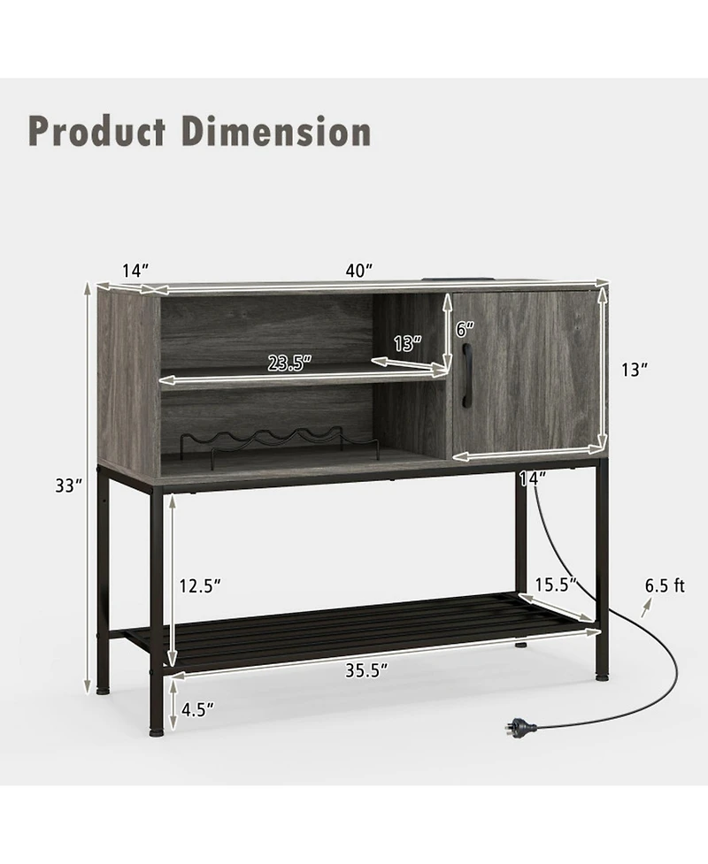 Gouun Buffet Sideboard Coffee Bar Cabinet Power Outlets Usb Ports Wine Rack