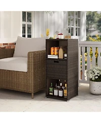 Gouun Outdoor Wicker Storage Cabinet with Drawer and 3 Shelves
