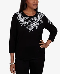 Alfred Dunner Women's Floral Scroll Soutache Sweater