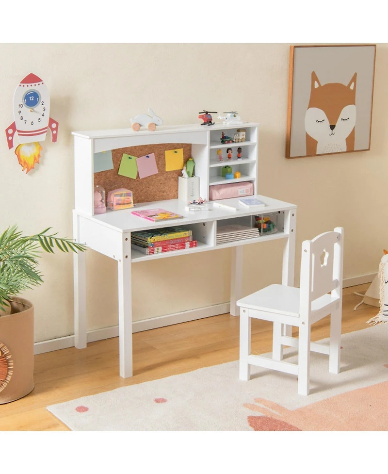 Gouun Kids Desk and Chair Set with Hutch and Bulletin Board