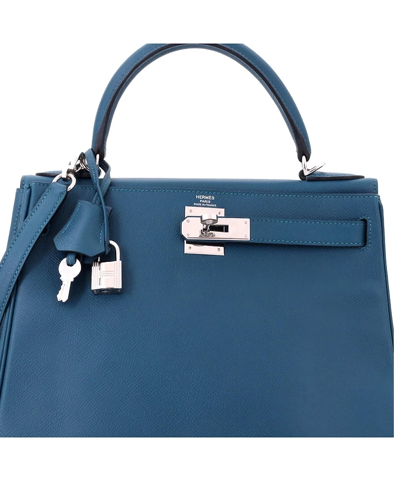 Pre-Owned HERMES Kelly 28 Handbag Blue Epsom with Palladium Hardware