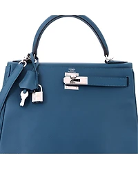 Pre-Owned HERMES Kelly 28 Handbag Blue Epsom with Palladium Hardware