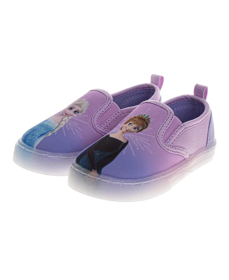 Disney Big Girls Frozen Design Elsa and Anna Slip On Canvas Easy Wear Style Glitter Everyday Comfort