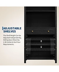 homfan 73 Inch Tall Arched Pantry Cabinet with Drawer, Farmhouse Storage Hutch, Adjustable Shelves for Kitchen and Living Room